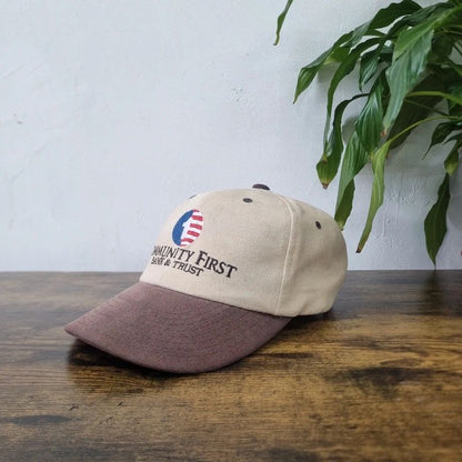 Vintage American baseball Hat Snapback cap one size adjustable community first bankbeige brown