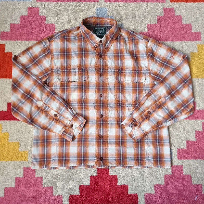Vintage Woolrich Boxy Fit Cropped Shirt Long Sleeve large check Brown Button Up Skater Y2K