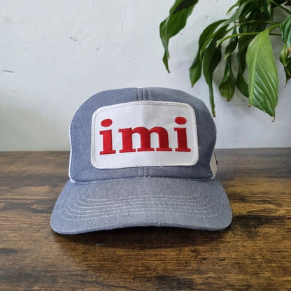 Vintage American Trucker Hat Snapback cap one size blue white IMI Irving Materials Inc