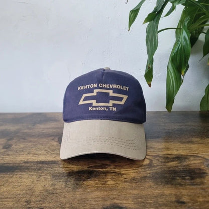 Vintage American baseball Hat Snapback cap one size adjustable navy beige Chevrolet dealer