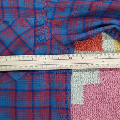 Vintage Columbia Boxy Fit Cropped Shirt Long Sleeve Small Check burgundy blue Button Up Skater