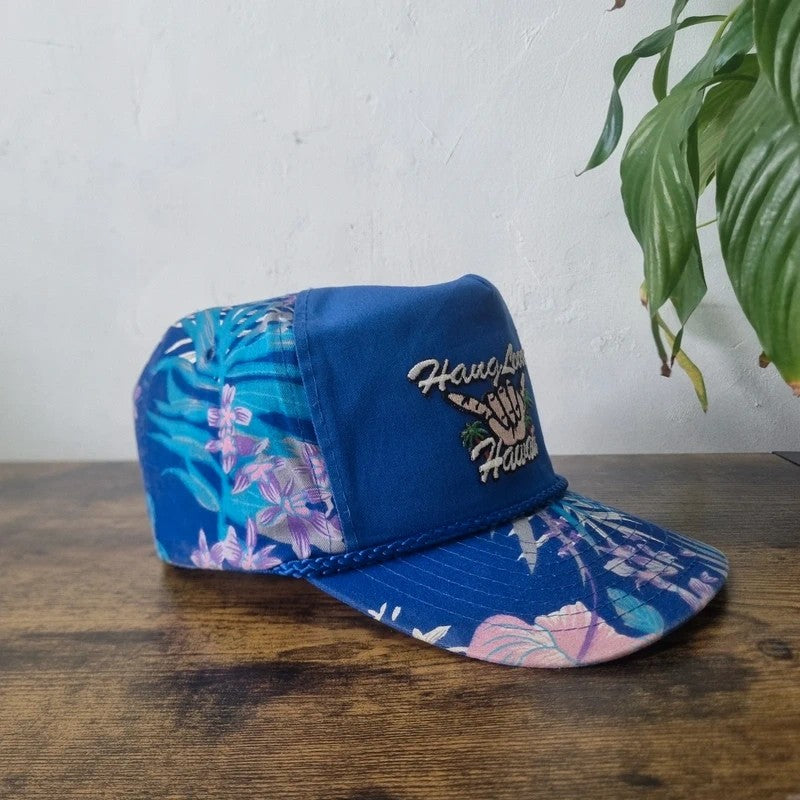 Vintage American Trucker Hat Snapback cap one size adjustable blue Hawaii hang loose