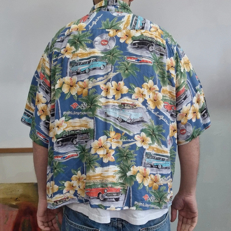 Vintage Hawaii Boxy Fit Cropped Shirt Short Sleeve XL print multi  Button Up Skater Y2K Surf