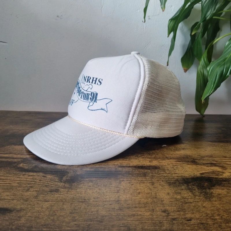 Vintage American Trucker Hat Snapback cap one size adjustable white Nrhs Hunting 91