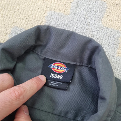 Vintage Dickies Boxy Fit Cropped Shirt Short Sleeve XL plain Grey Button Up NY Yankees