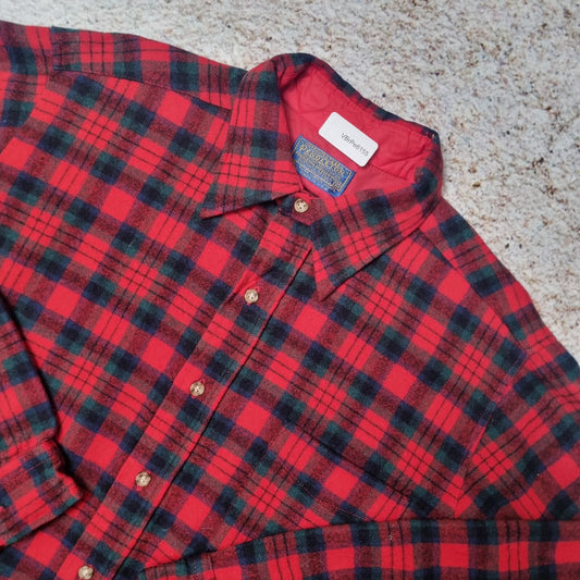 Pendleton Shirt Mens Checkered 100% Virgin Wool Flannel Button Up - Red - Size M