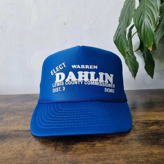 Vintage American Trucker Hat Snapback cap one size adjustable blue Warren dahlin election