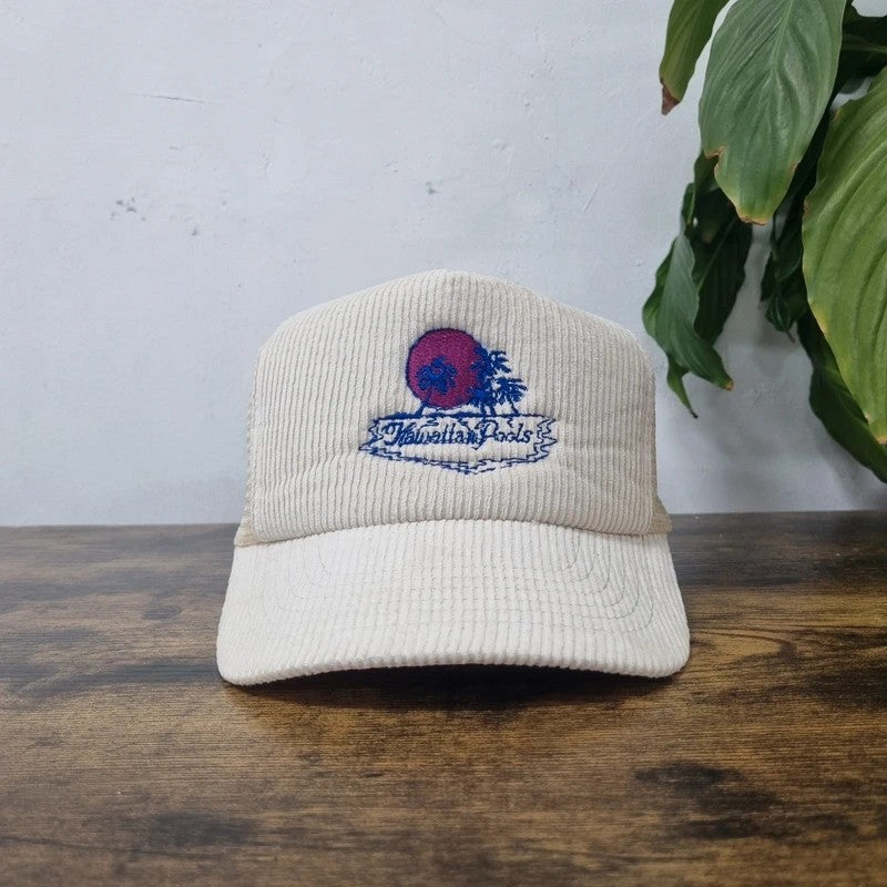 Vintage American Trucker Hat Snapback cap one size adjustable cream Hawaiian pool
