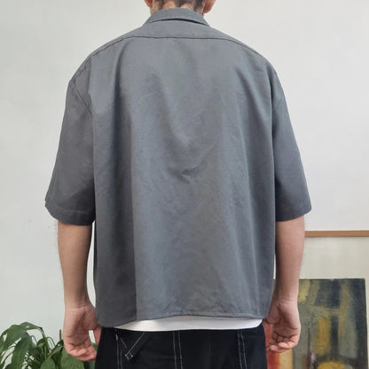 Vintage Dickies Boxy Fit Cropped Shirt Short Sleeve XL plain Grey Button Up Skater Y2K Surf