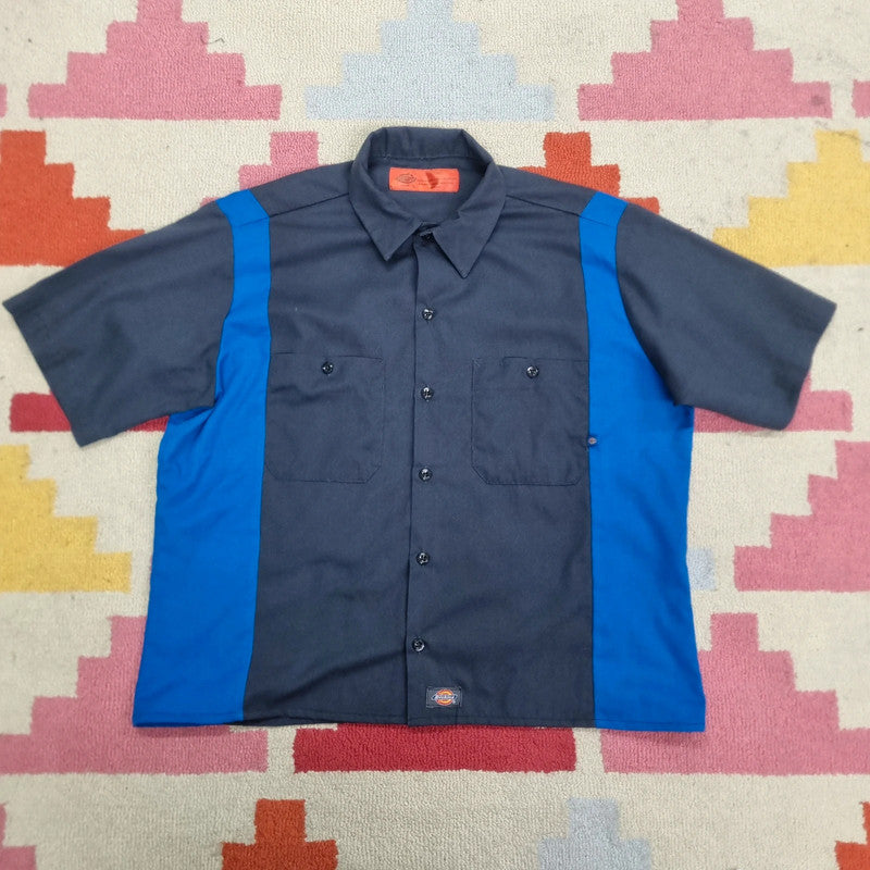 Vintage Dickies Boxy Fit Cropped Shirt Short Sleeve large plain grey Button Up Skater Y2K Surf