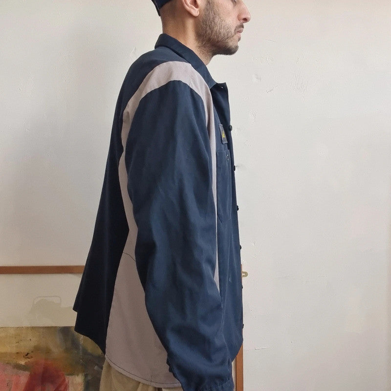 Vintage Dickies Boxy Fit Cropped Shirt long Sleeve XL plain Navy Button Up Skater Y2K Surf