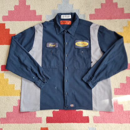 Vintage Dickies Boxy Fit Cropped Shirt long Sleeve XL plain Navy Button Up Skater Y2K Surf