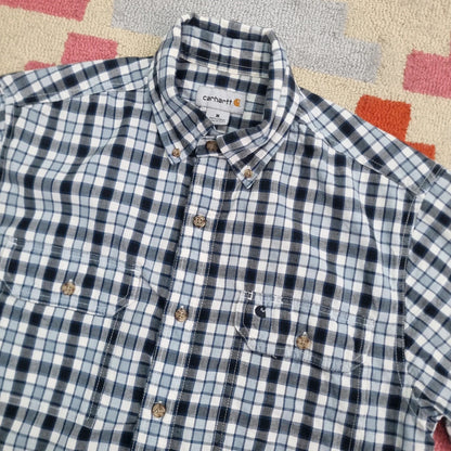 Carhartt Boxy Fit Cropped Shirt Short Sleeve Medium check Blue Button Up Skater Y2K Surf