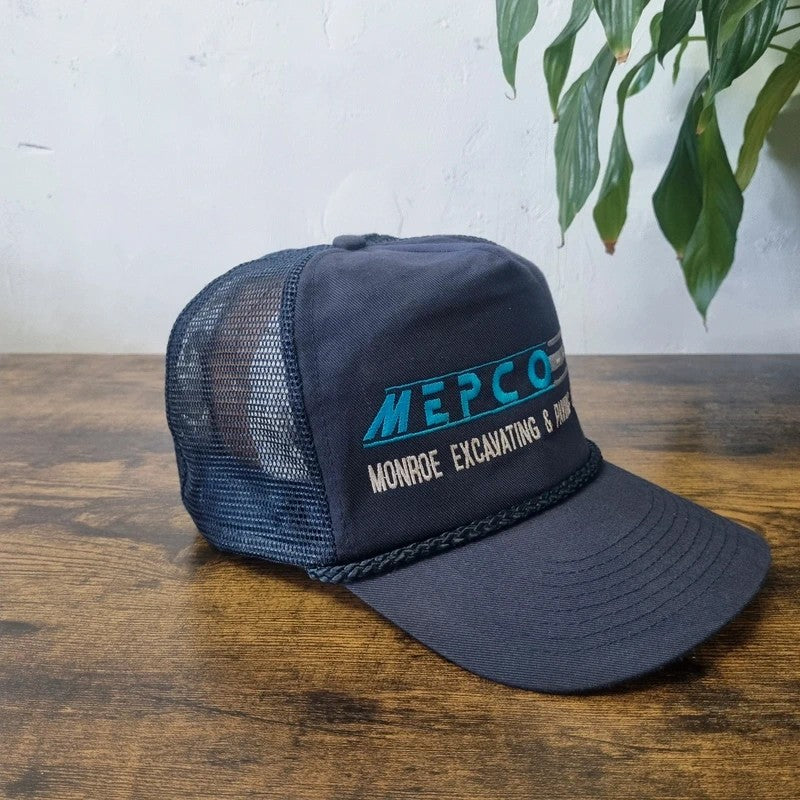 Vintage American Trucker Hat Snapback cap one size adjustable navy mepco paving company