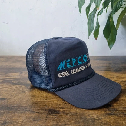 Vintage American Trucker Hat Snapback cap one size adjustable navy mepco paving company