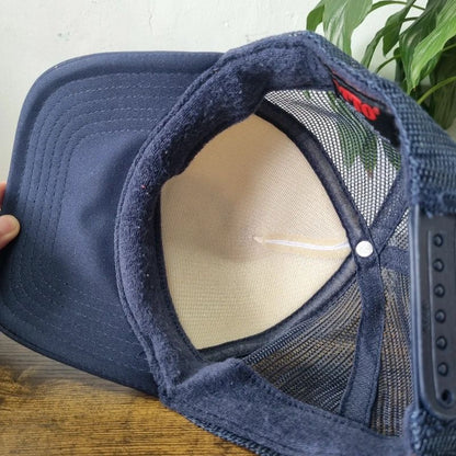 Vintage American Trucker Hat Snapback cap one size adjustable white navy del mar