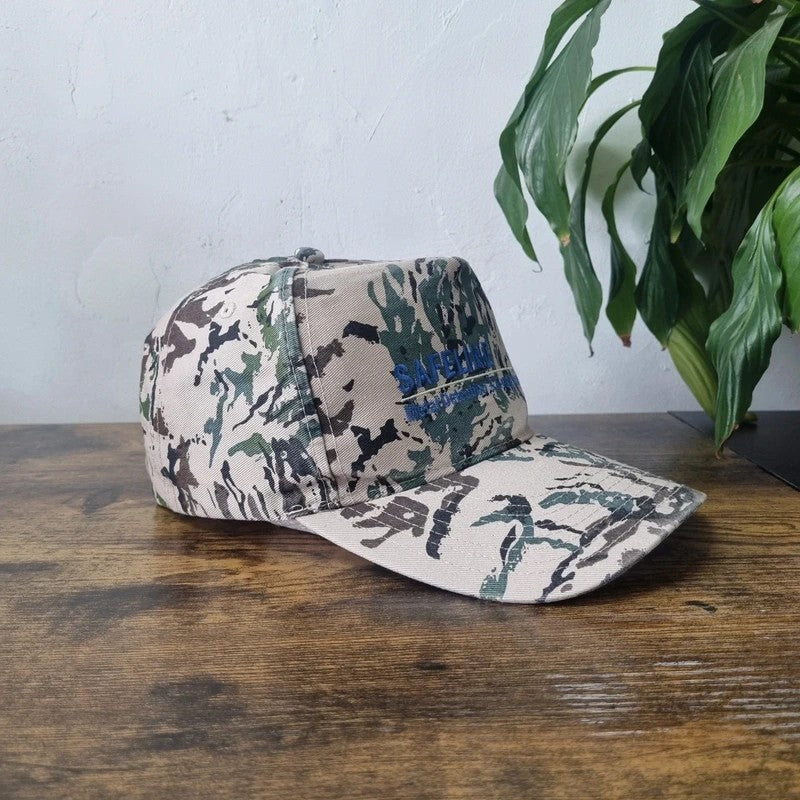 Vintage American Trucker Hat Snapback cap one size adjustable beige khaki camo safeline