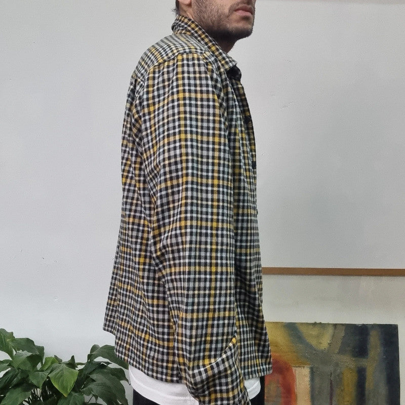 Vintage Columbia Boxy Fit Cropped Shirt Long Sleeve XL Check Black Button Up Skater Y2K Surf