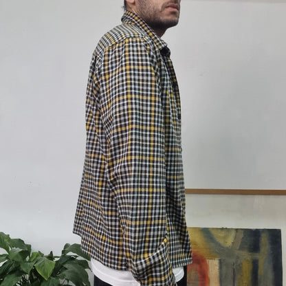 Vintage Columbia Boxy Fit Cropped Shirt Long Sleeve XL Check Black Button Up Skater Y2K Surf