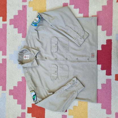 Vintage Dickies Boxy Fit Cropped Shirt Long Sleeve XXL plain Beige Button Up Skater Y2K Surf