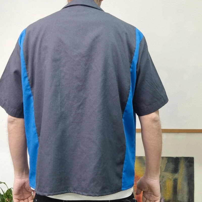 Vintage Dickies Boxy Fit Cropped Shirt Short Sleeve large plain grey Button Up Skater Y2K Surf