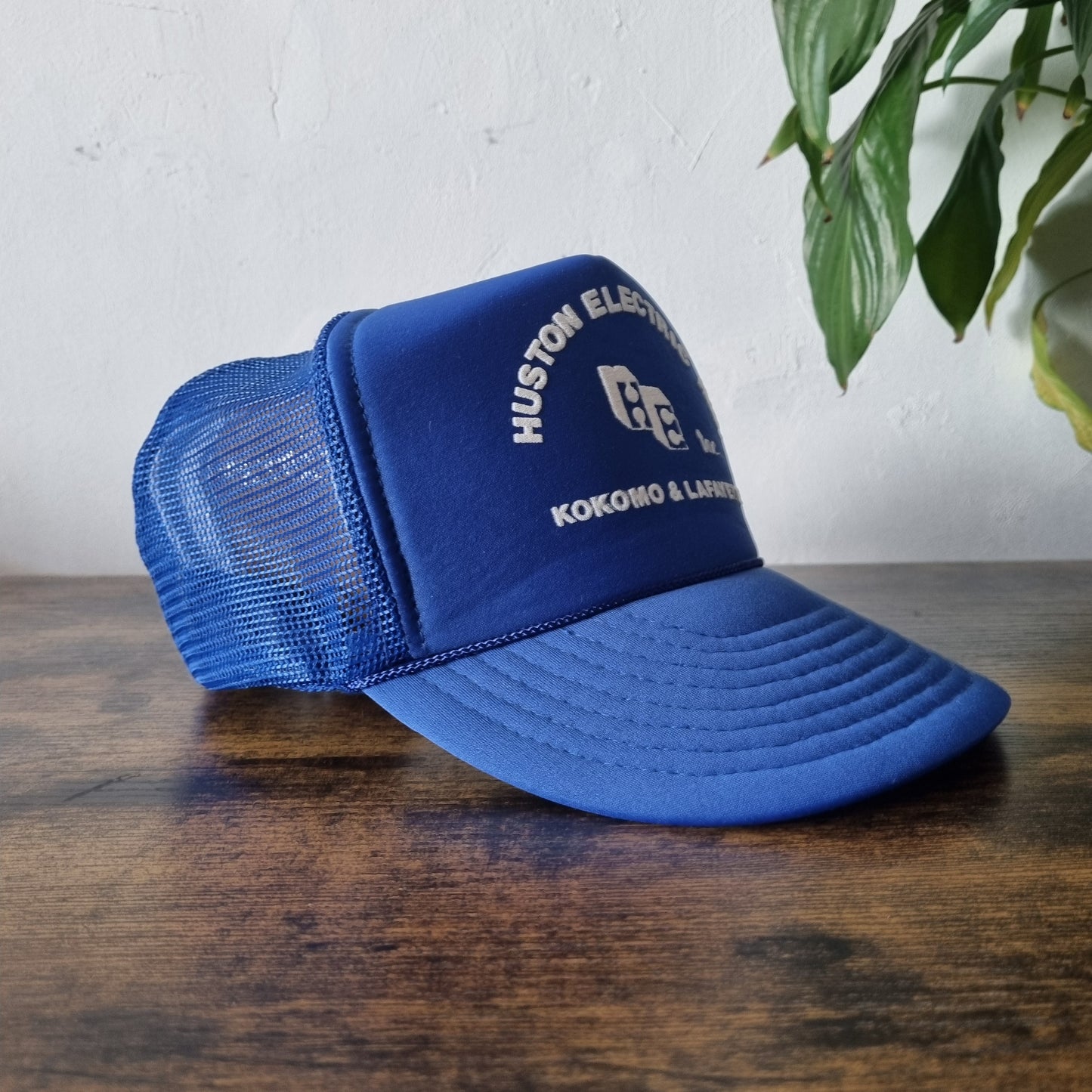 Vintage American Trucker Hat Snapback cap one size adjustable Blue Houston Elec