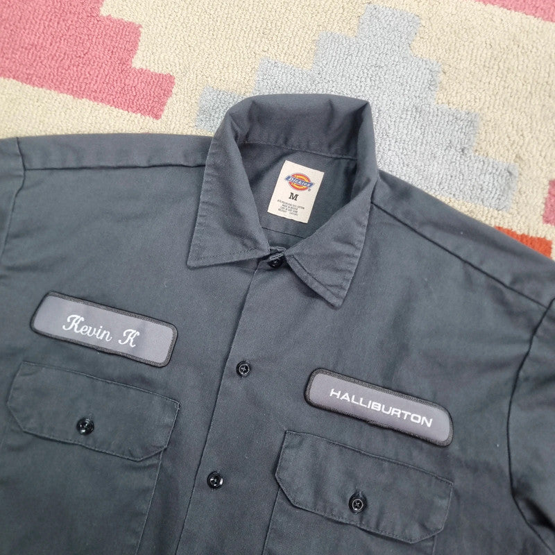 Vintage Dickies Boxy Fit Cropped Shirt Short Sleeve Medium plain grey Button Up Skater Y2K Surf