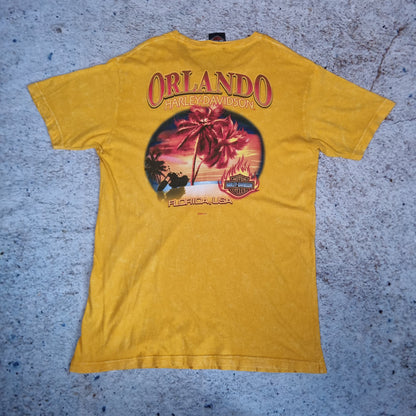 Harley Davidson Biker T-Shirt Short Sleeve Orlando 2009 Eagle - Yellow - Size M