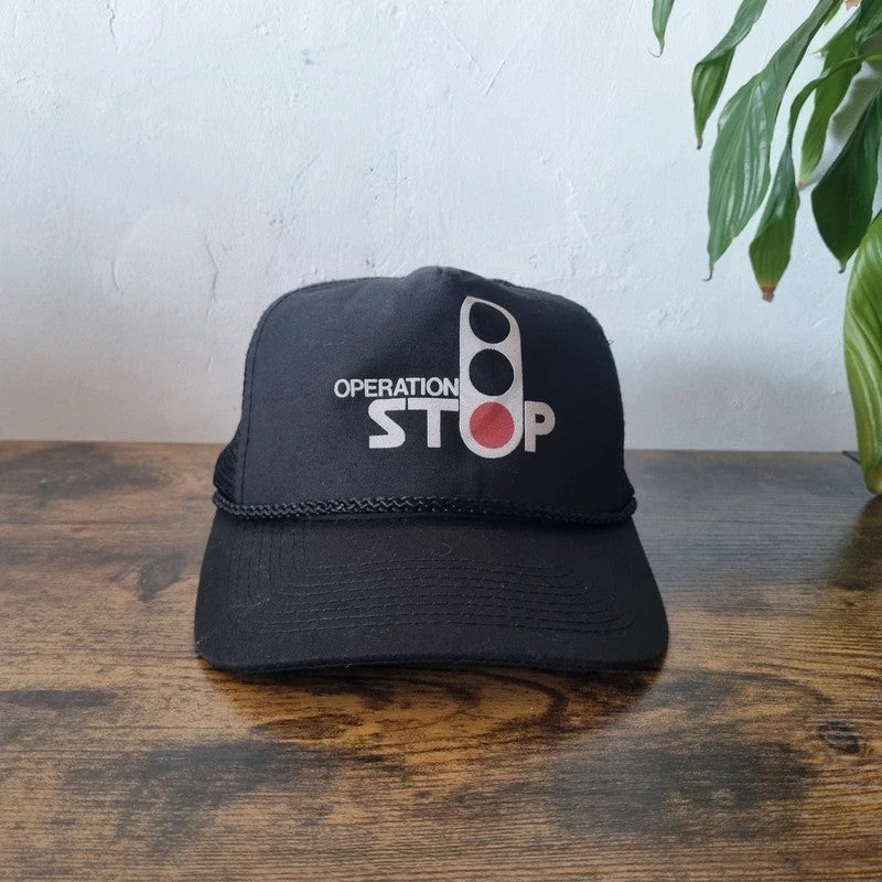 Vintage American Trucker Hat Snapback cap one size adjustable black operation Stop