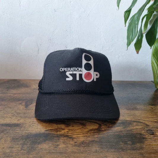 Vintage American Trucker Hat Snapback cap one size adjustable black operation Stop