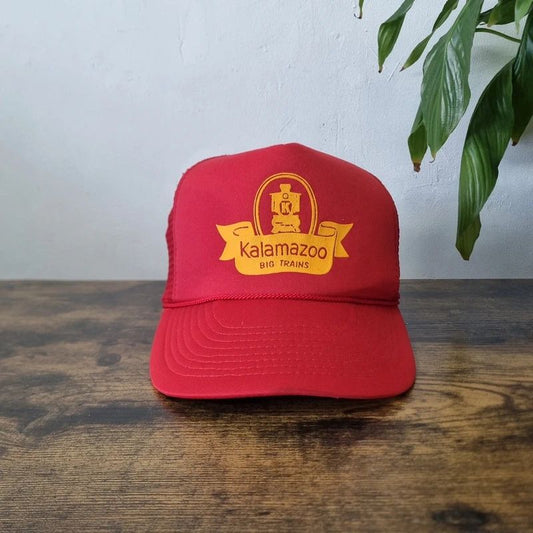 Vintage American Trucker Hat Snapback cap one size adjustable red kalamazoo trains