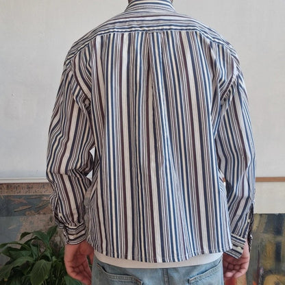 Vintage Nautica Boxy Fit Cropped Shirt Long Sleeve Medium striped multi Button Up Skater Y2K Surf