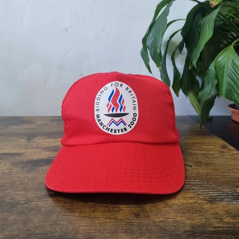 Vintage Trucker Hat Snapback cap one size adjustable red Olympic 2000 Manchester bid