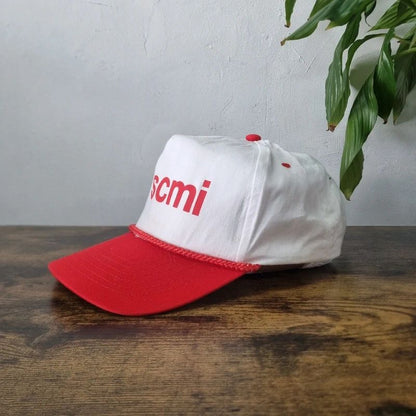 Vintage American Trucker Hat Snapback cap one size adjustable Scmi white red