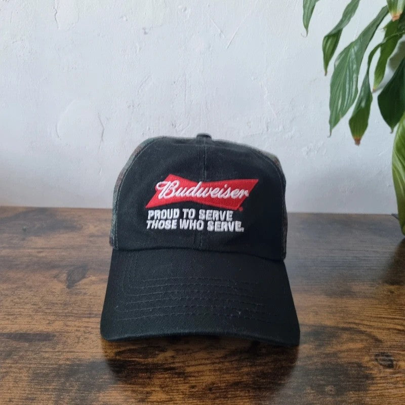 Budweiser Baseball Hat Snapback cap one size adjustable black green camo