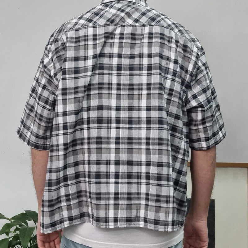 Vintage Dickies Boxy Fit Cropped Shirt Short Sleeve XL check Black Button Up Skater Y2K Surf