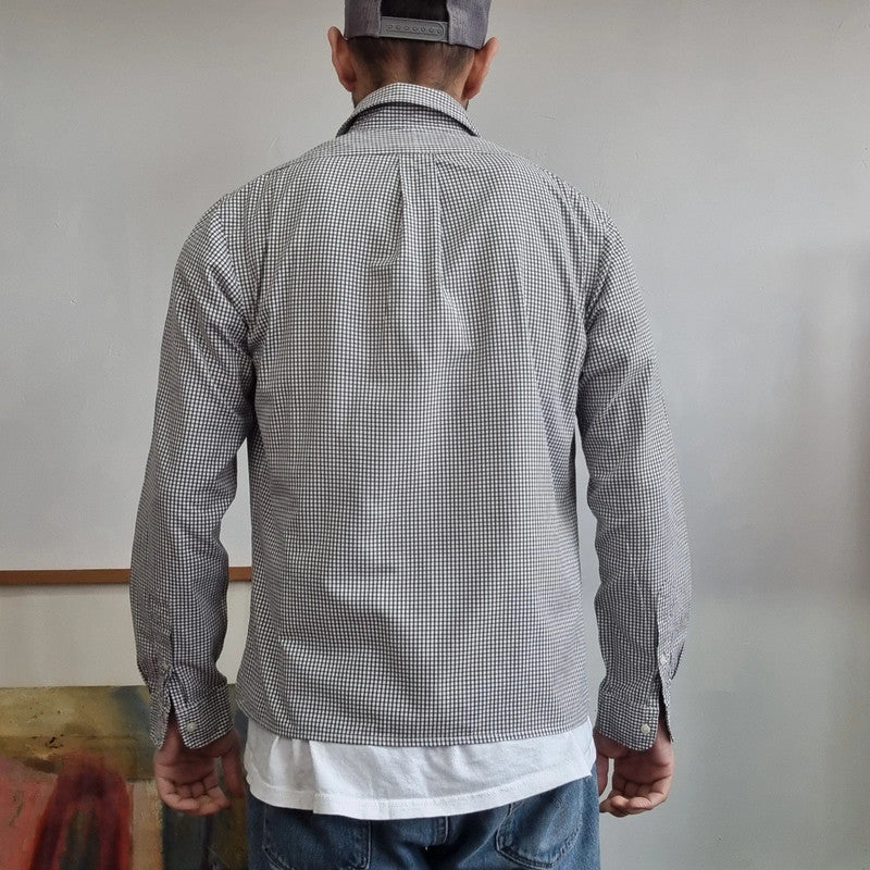 Vintage Ralph Lauren Boxy Fit Cropped Shirt Long Sleeve small checked Black Button Up Skater Y2K