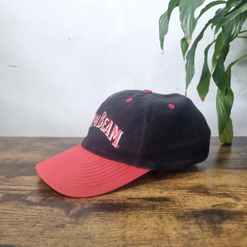 Vintage American baseball Hat Snapback cap one size adjustable black red Jim beam