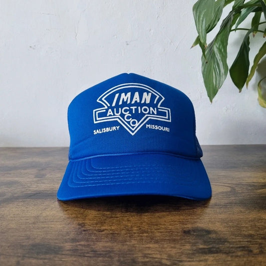 Vintage American Trucker Hat Snapback cap one size adjustable royal blue iman auction