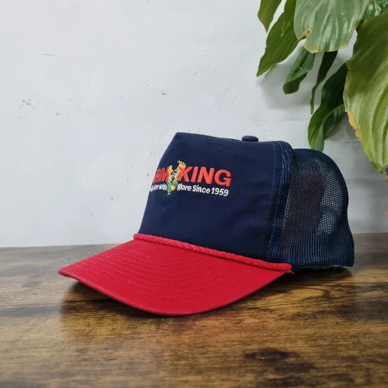 Vintage American Baseball Hat Snapback cap one size adjustable navy red Farm King