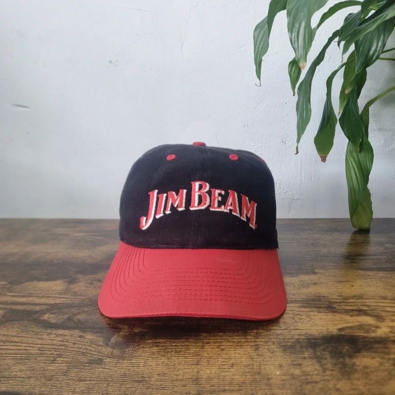 Vintage American baseball Hat Snapback cap one size adjustable black red Jim beam