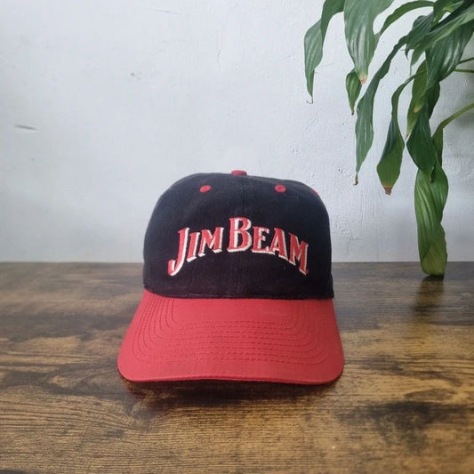 Vintage American baseball Hat Snapback cap one size adjustable black red Jim beam