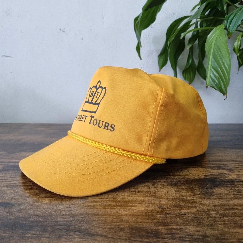 Vintage American Trucker Hat Snapback cap one size adjustable yellow steward tours