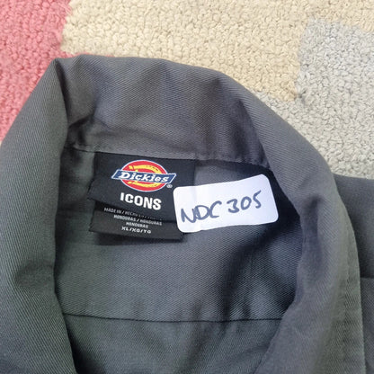 Vintage Dickies Boxy Fit Cropped Shirt Short Sleeve XL plain Grey Button Up NY Yankees