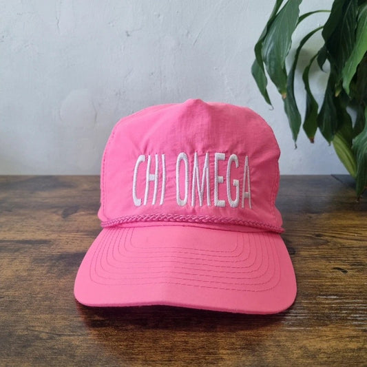 Vintage American Trucker Hat Snapback cap one size adjustable neon pink chi omega festival