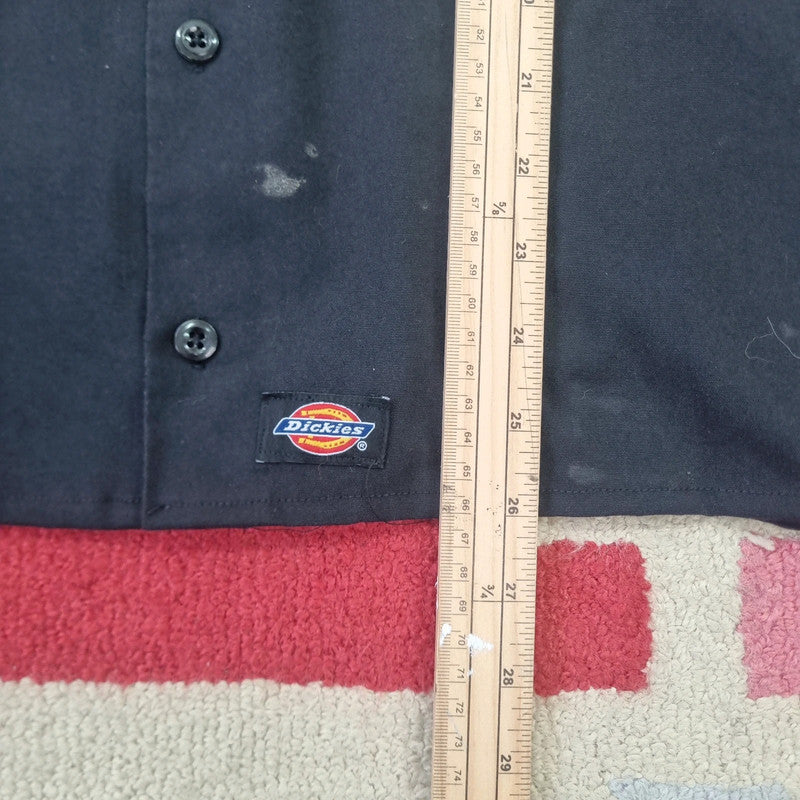 Vintage Dickies Boxy Fit Cropped Shirt Short Sleeve Medium plain Black Button Up Skater Y2K Surf