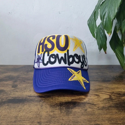 Vintage American Trucker Hat Snapback cap one size adjustable y2k HSU Cowboys purple white