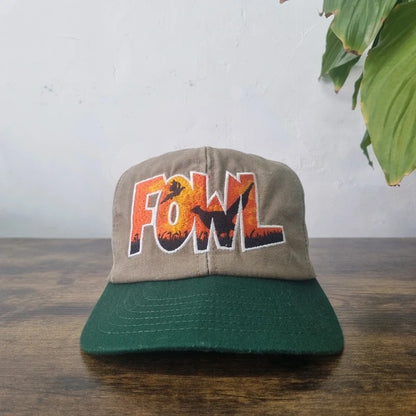 Vintage American Baseball Hat Snapback cap one size adjustable beige green Fowl