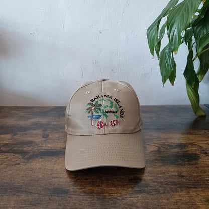 Vintage American Baseball Hat Snapback cap one size adjustable beige bahama island