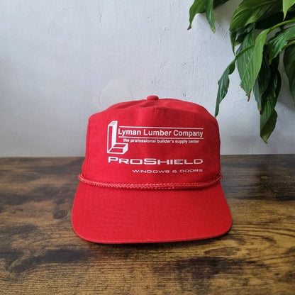 Vintage American Trucker Hat Snapback cap one size adjustable red Lyman Lumber hardware